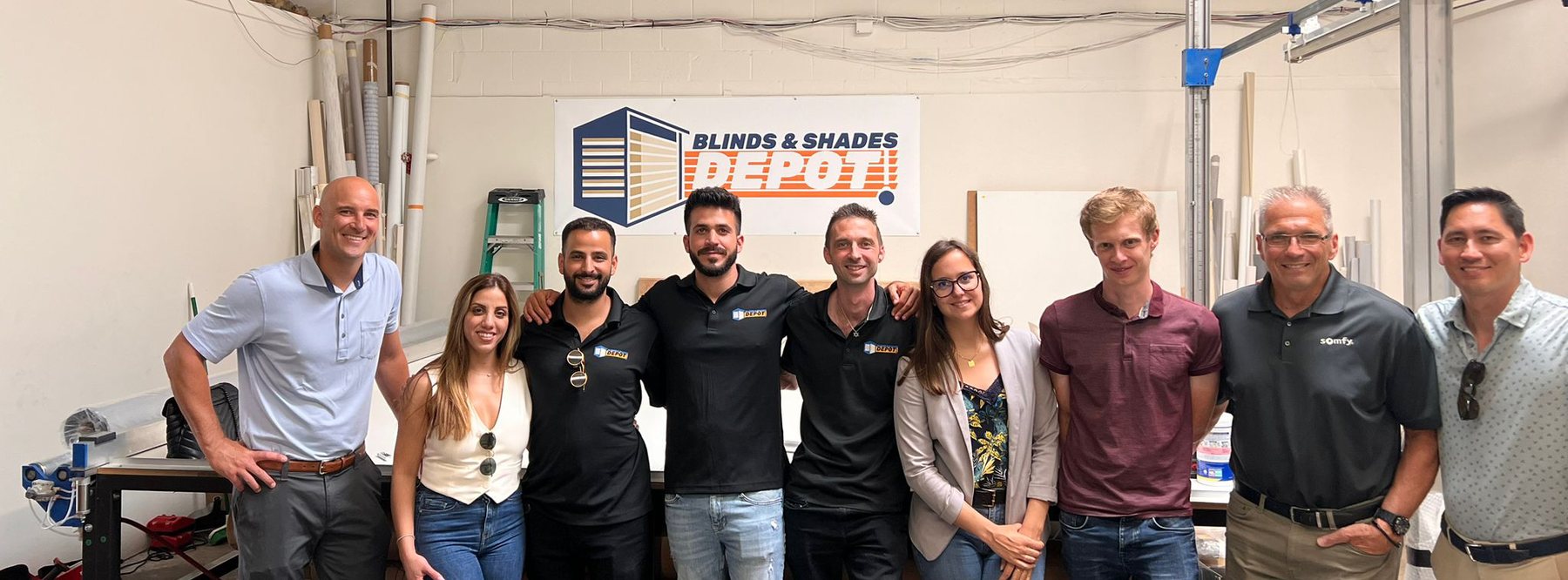 The Blinds & Shades Depot team with Somfy Worldwide directors in the Miramar workshop