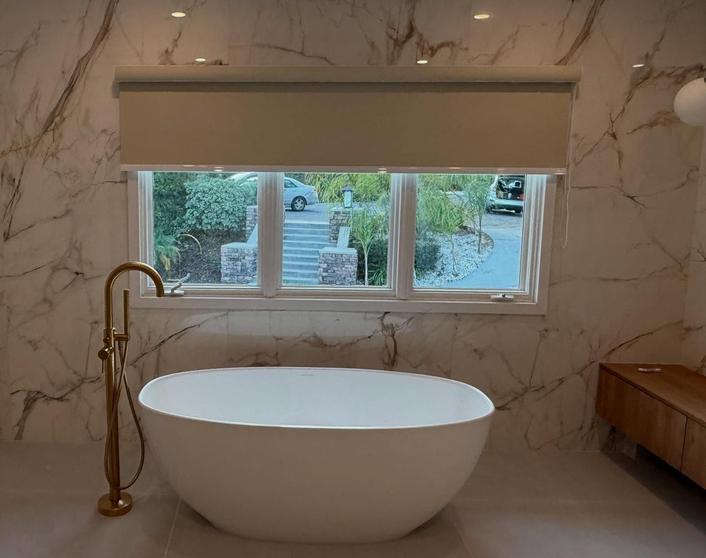 Roller shade fitted in a San Diego bathroom for privacy
